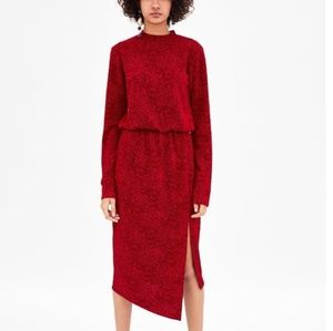 Mock Neck Jacquard Midi Dress